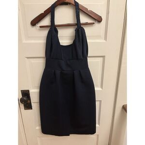 Badgley Mischka Tara Embellished Taffeta Halter Sheath Dress Blue Size 8 $595‎